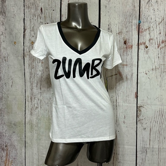 Zumba Fitness Tops - ZUMBA FITNESS women’s Shapely V-Neck Tee in White “Join The Party” Large NWT